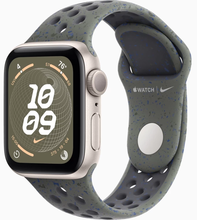 Apple Watch SE 2023, 40 мм, алюминий цвета "сияющая звезда", Cargo Khaki Nike Sport Band, размер M/L (MRTQ3)