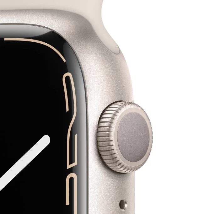 Apple Watch Series 7, 45 мм, алюминий цвета "сияющая звезда", спортивный ремешок "сияющая звезда" (MKN63)