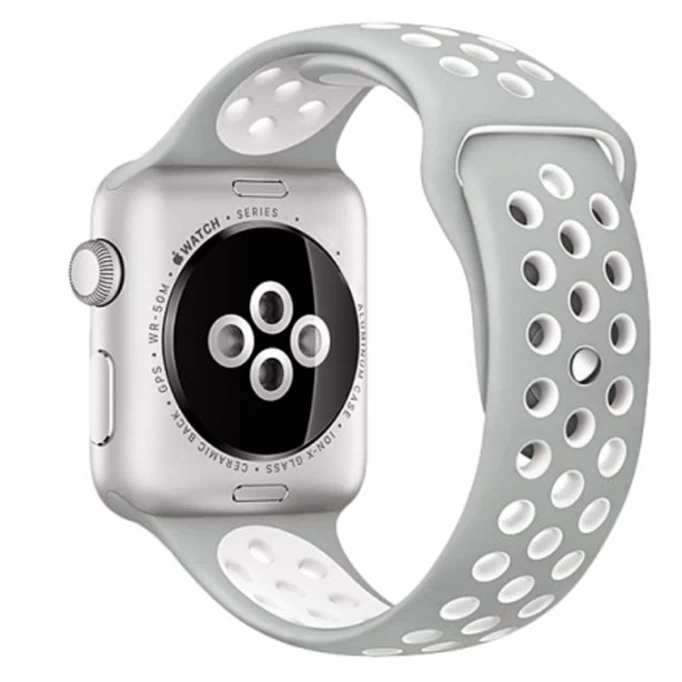Ремешок силиконовый Nike для Apple Watch 42/44/45/49мм, Серый, белый