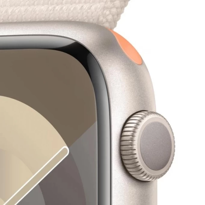 Apple Watch Series 9, 45 мм, алюминий цвета "сияющая звезда", спортивный ремешок "сияющая звезда", (MR983)